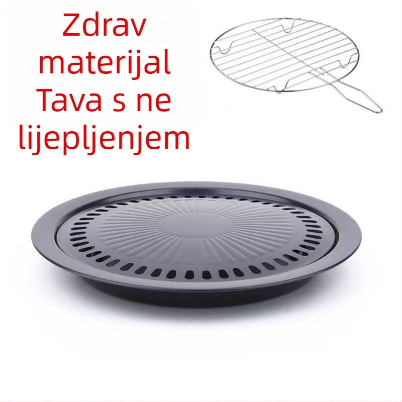 Električni keramički grill tiganj, neprijanjajući premaz, od nehrđajućeg čelika, okrugli