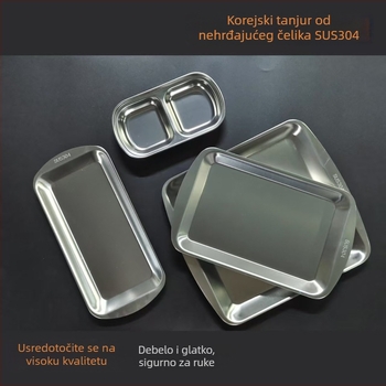 Pravokutni poslužavnik od nehrđajućeg čelika za roštilj i pripremu hrane, korejskog stila, ravno dno, završna obrada 20213