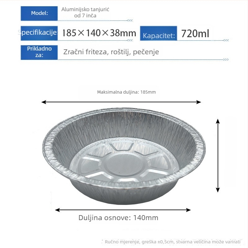 Daska od aluminijske folije za air fryer, okrugla, jednokratna, folija visoke kvalitete hrane, mikrovalna kompatibilna, s otisnutim logom, prilagodljiva, paket od 1000 komada