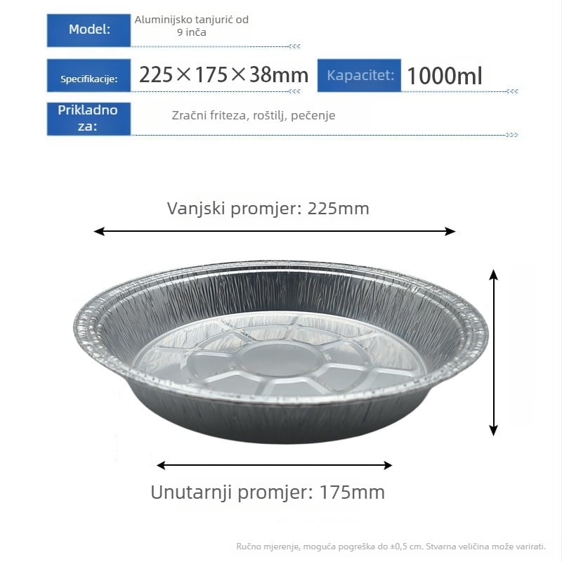 Daska od aluminijske folije za air fryer, okrugla, jednokratna, folija visoke kvalitete hrane, mikrovalna kompatibilna, s otisnutim logom, prilagodljiva, paket od 1000 komada