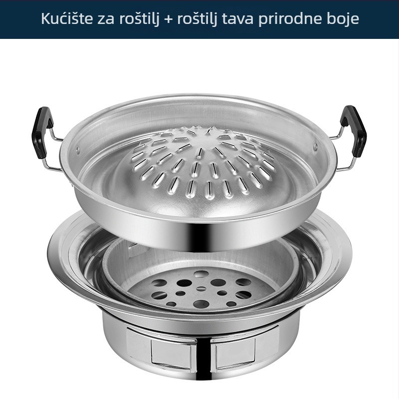 Smiling okrugli aluminijski roštilj na ugljen s integriranim Thai hot potom, jednostavan za čišćenje