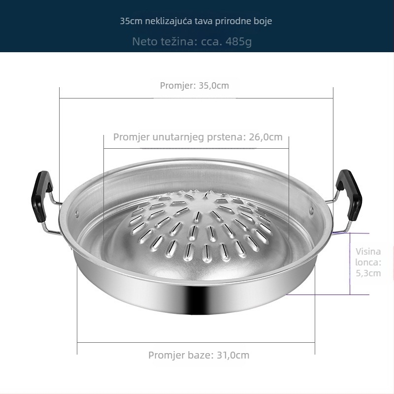 Smiling okrugli aluminijski roštilj na ugljen s integriranim Thai hot potom, jednostavan za čišćenje