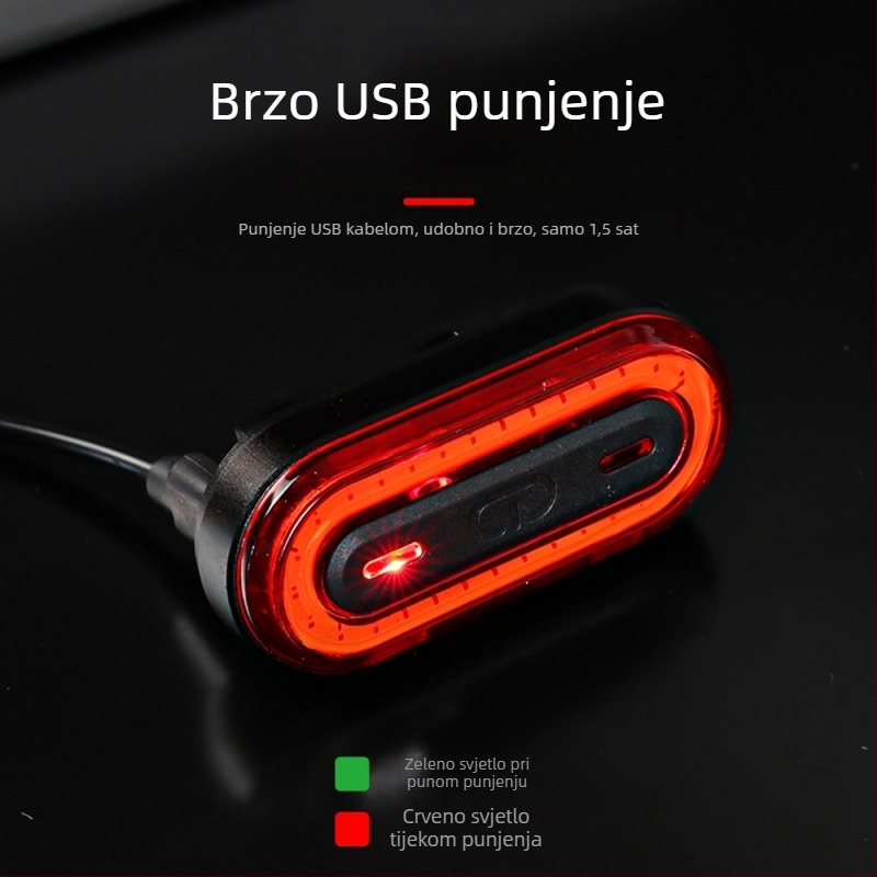 Stražnja svjetiljka za bicikl BK400 – USB punjenje, Inteligentno upozorenje, Noćna vožnja, Planinski bicikl, Quan Xin