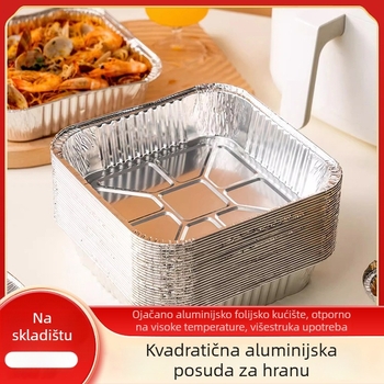 Jednokratna kvadratna kutija od aluminijske folije za pečenje u pećnici i air fryer; nije pogodna za mikrovalnu