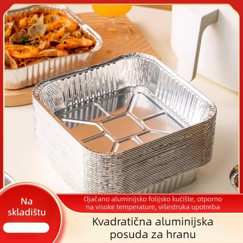 Jednokratna kvadratna kutija od aluminijske folije za pečenje u pećnici i air fryer; nije pogodna za mikrovalnu