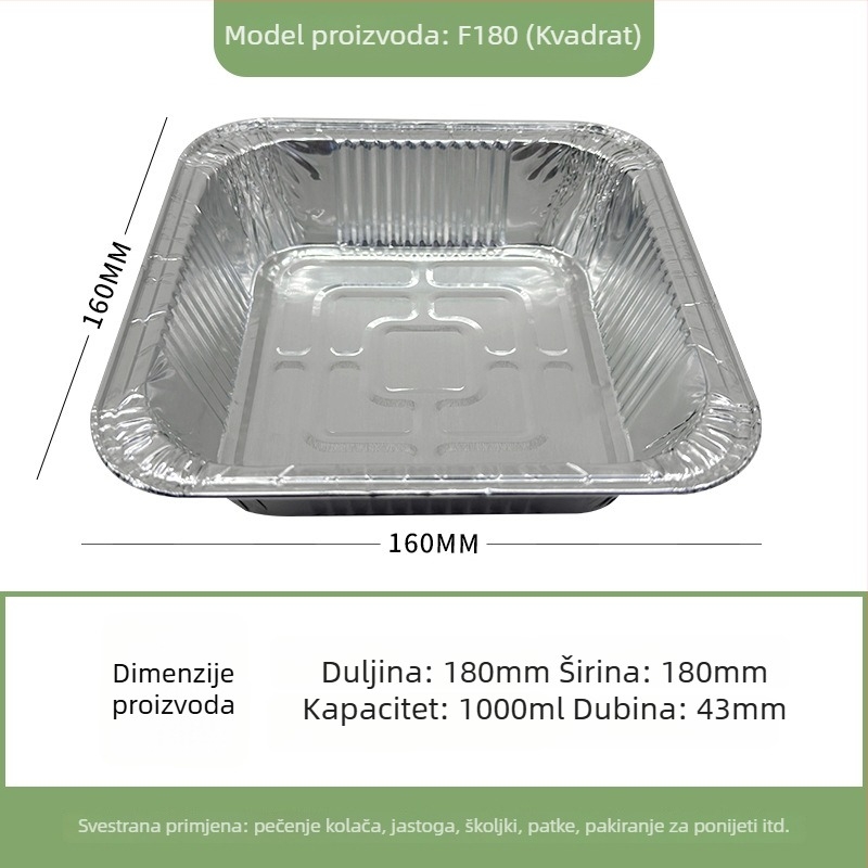 Jednokratna kvadratna kutija od aluminijske folije za pečenje u pećnici i air fryer; nije pogodna za mikrovalnu
