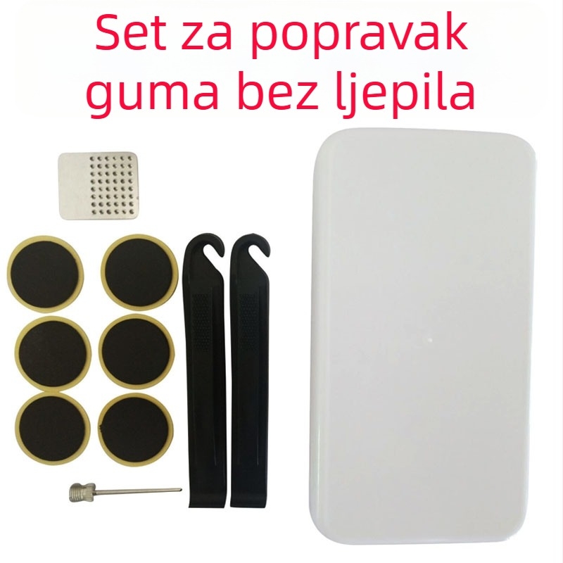 Set alata za popravak guma bicikla bez ljepila, u bijeloj kutiji — unisex.