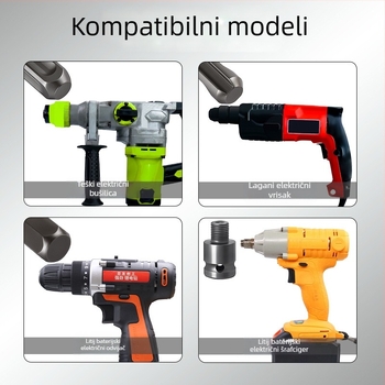 Univerzalni adapter za električni bušač s kvadratnim i kružnim osovinama, hex ključ, 1/2-inčni pogon