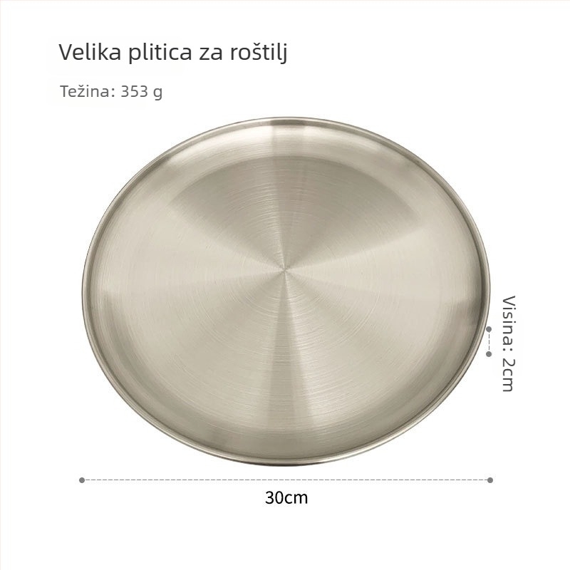 Nerđajući čelik, korejski stil, okrugla grill ploča za kućnu upotrebu, ogledno-polirana površina, jednostavan stil.