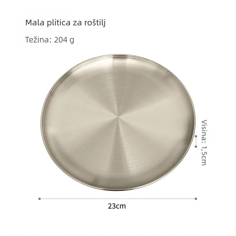 Nerđajući čelik, korejski stil, okrugla grill ploča za kućnu upotrebu, ogledno-polirana površina, jednostavan stil.