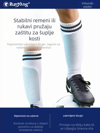 Lagani štitnik za potkoljenicu – gumeni materijal, pjena; prilagodljiv; za mlade nogometaše; pogodan za nogomet, košarku i odbojku