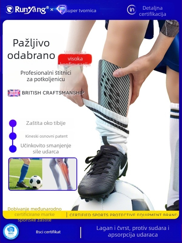 Lagani štitnik za potkoljenicu – gumeni materijal, pjena; prilagodljiv; za mlade nogometaše; pogodan za nogomet, košarku i odbojku