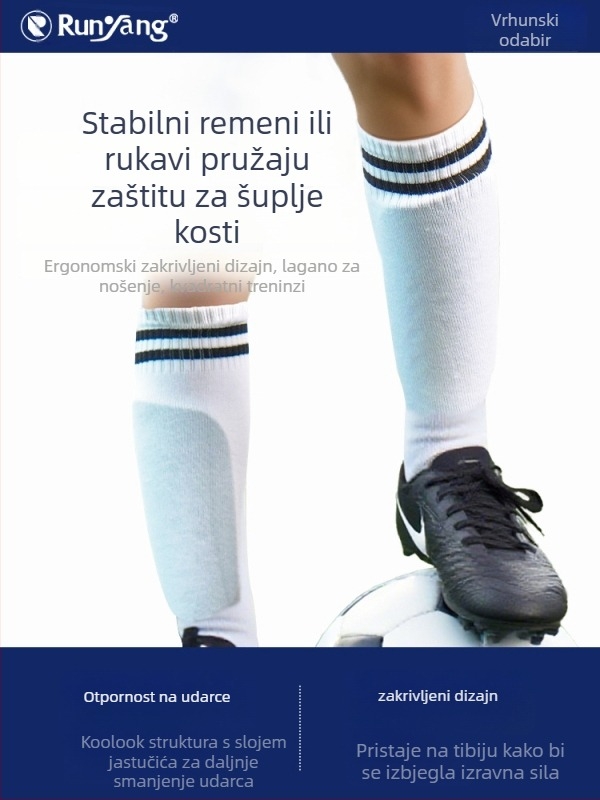 Lagani štitnik za potkoljenicu – gumeni materijal, pjena; prilagodljiv; za mlade nogometaše; pogodan za nogomet, košarku i odbojku