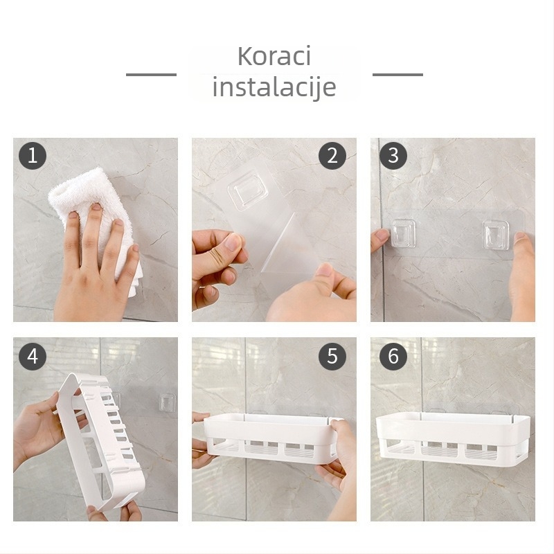Zidni organizator za kupaonicu s vakuumskim pričvršćivanjem, plastika, model 6205, nosivost 3 kg, jedna polica