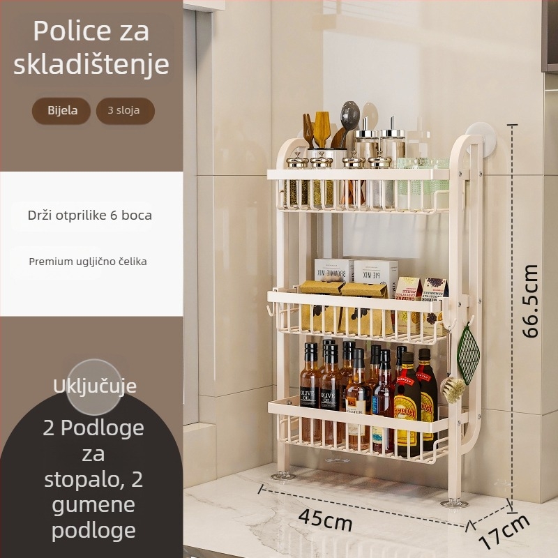 Stalak za začine u kuhinji - uski rub, za ploču ili zidni montažu, od ugljičnog čelika, bez bušenja