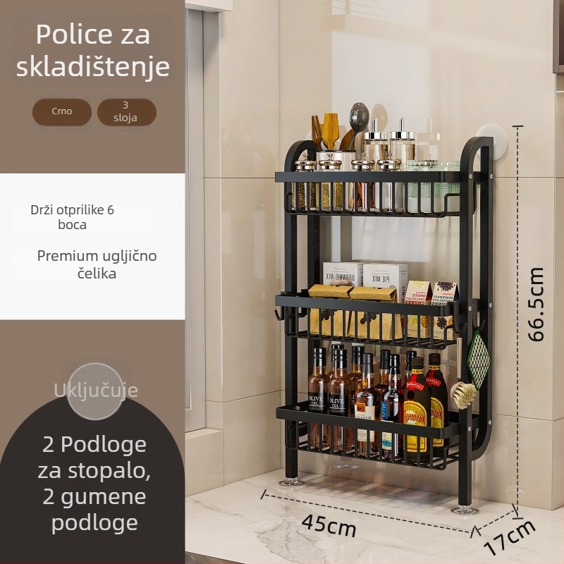 Stalak za začine u kuhinji - uski rub, za ploču ili zidni montažu, od ugljičnog čelika, bez bušenja