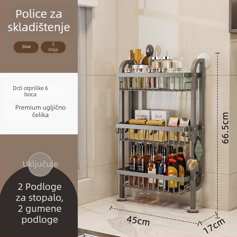 Stalak za začine u kuhinji - uski rub, za ploču ili zidni montažu, od ugljičnog čelika, bez bušenja