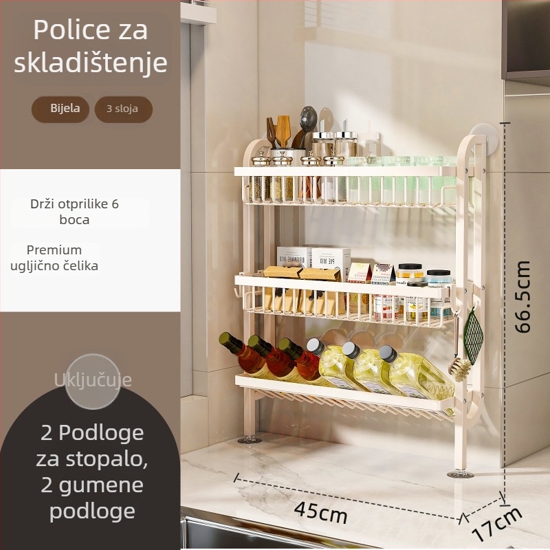 Stalak za začine u kuhinji - uski rub, za ploču ili zidni montažu, od ugljičnog čelika, bez bušenja