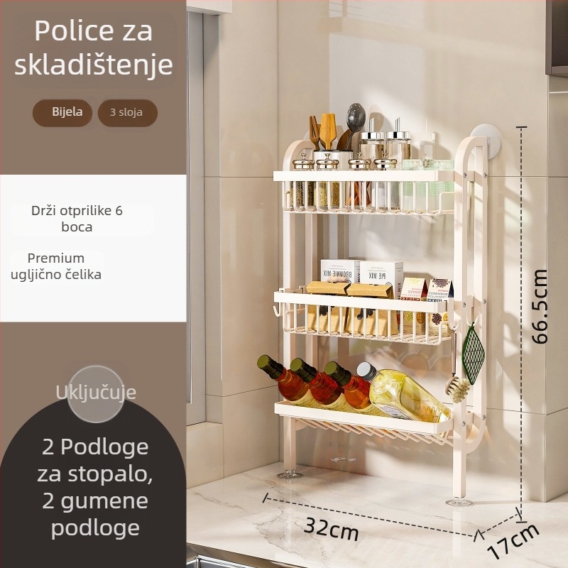 Stalak za začine u kuhinji - uski rub, za ploču ili zidni montažu, od ugljičnog čelika, bez bušenja