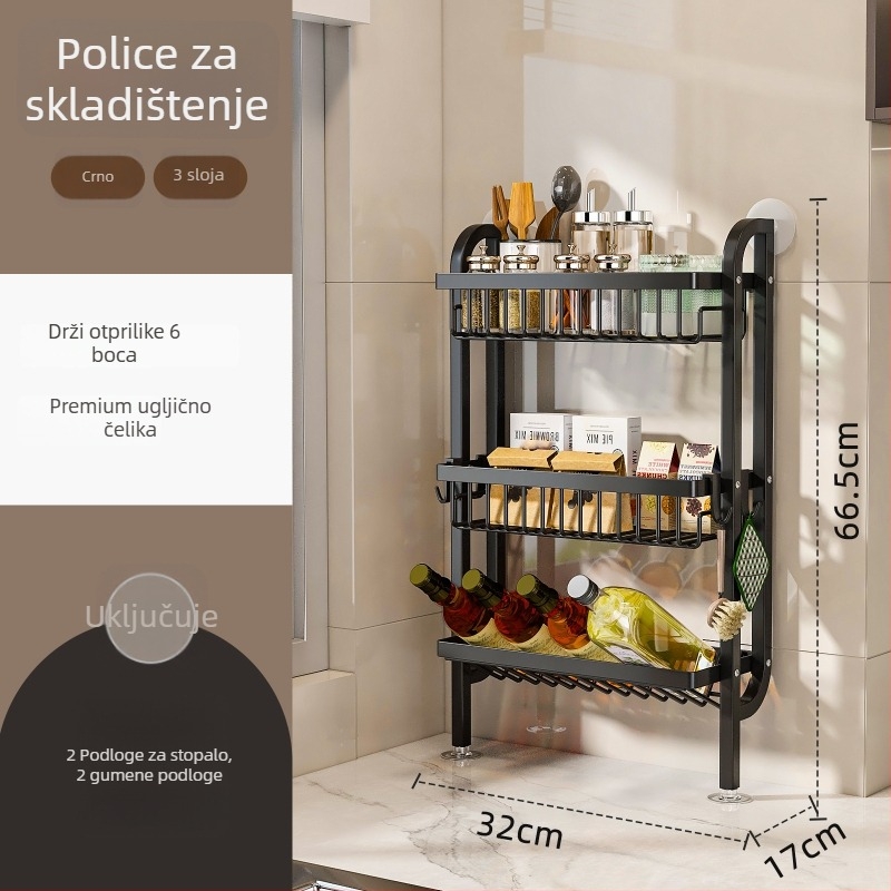 Stalak za začine u kuhinji - uski rub, za ploču ili zidni montažu, od ugljičnog čelika, bez bušenja