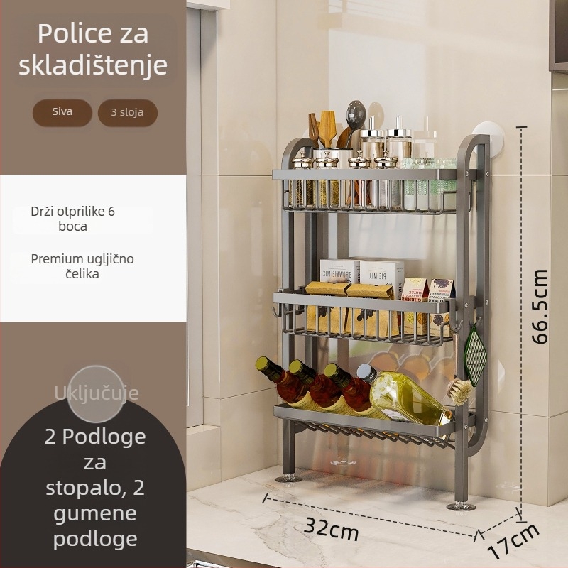 Stalak za začine u kuhinji - uski rub, za ploču ili zidni montažu, od ugljičnog čelika, bez bušenja