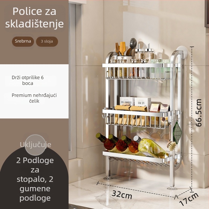 Stalak za začine u kuhinji - uski rub, za ploču ili zidni montažu, od ugljičnog čelika, bez bušenja