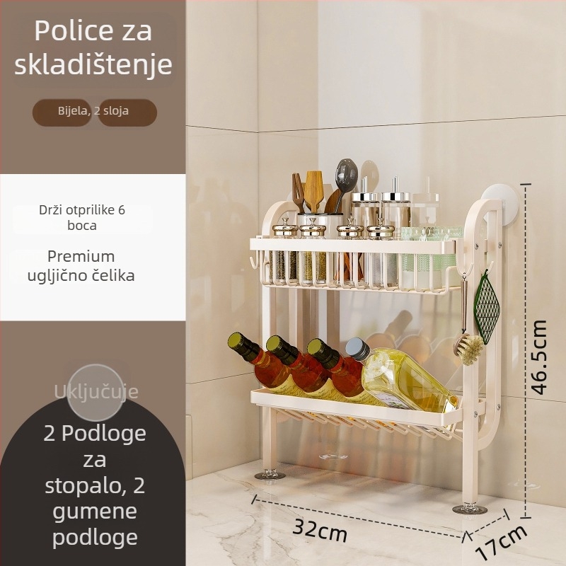 Stalak za začine u kuhinji - uski rub, za ploču ili zidni montažu, od ugljičnog čelika, bez bušenja