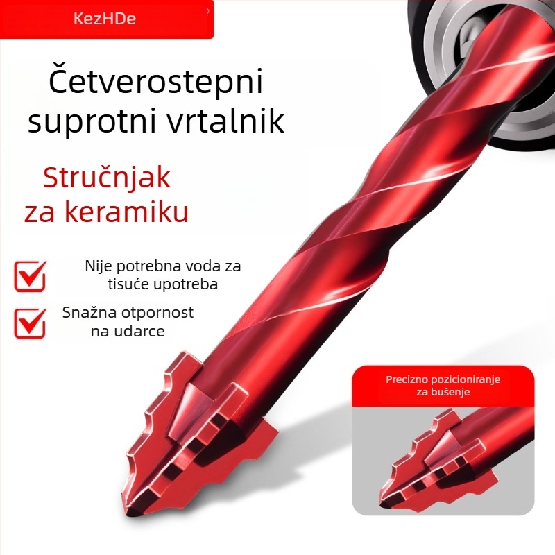 Vrtaljka za pločice s četiri zuba, ekscentni udarni dizajn, za suho bušenje, produženo pozicioniranje, za pločice visoke čvrstoće