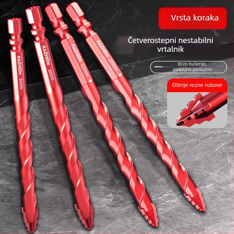 Vrtaljka za pločice s četiri zuba, ekscentni udarni dizajn, za suho bušenje, produženo pozicioniranje, za pločice visoke čvrstoće