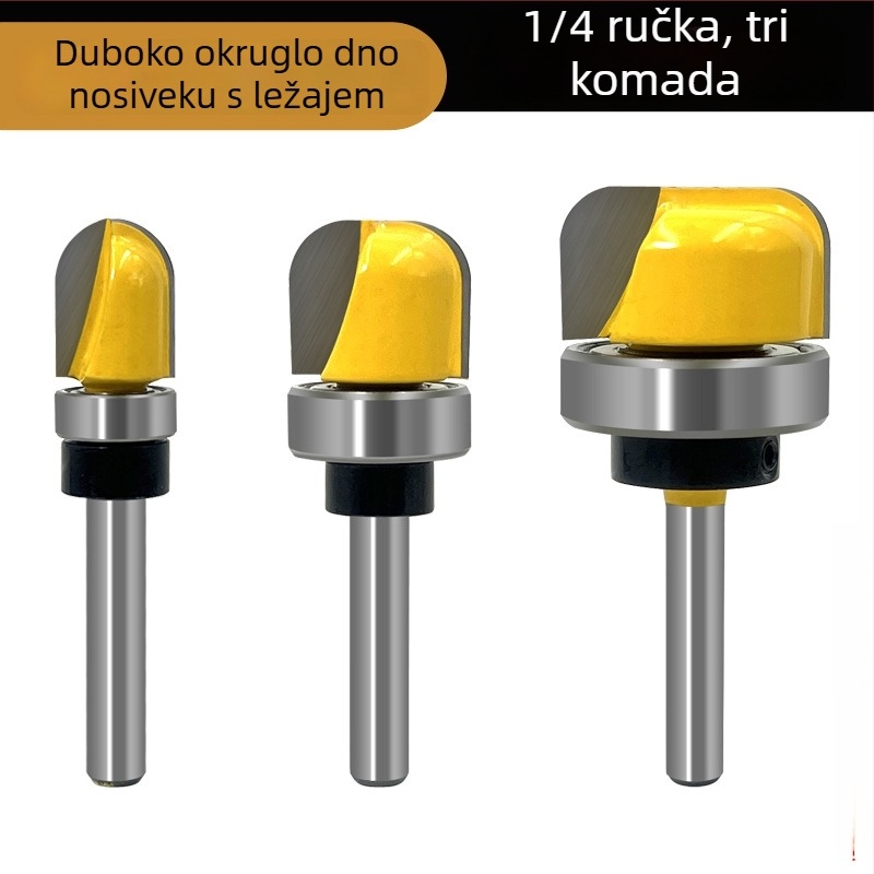 Set freza za drvo, 3-dijelni, 1/4-inčni osovinski, kuglični vrh i ležaj, za strojeve za obradu