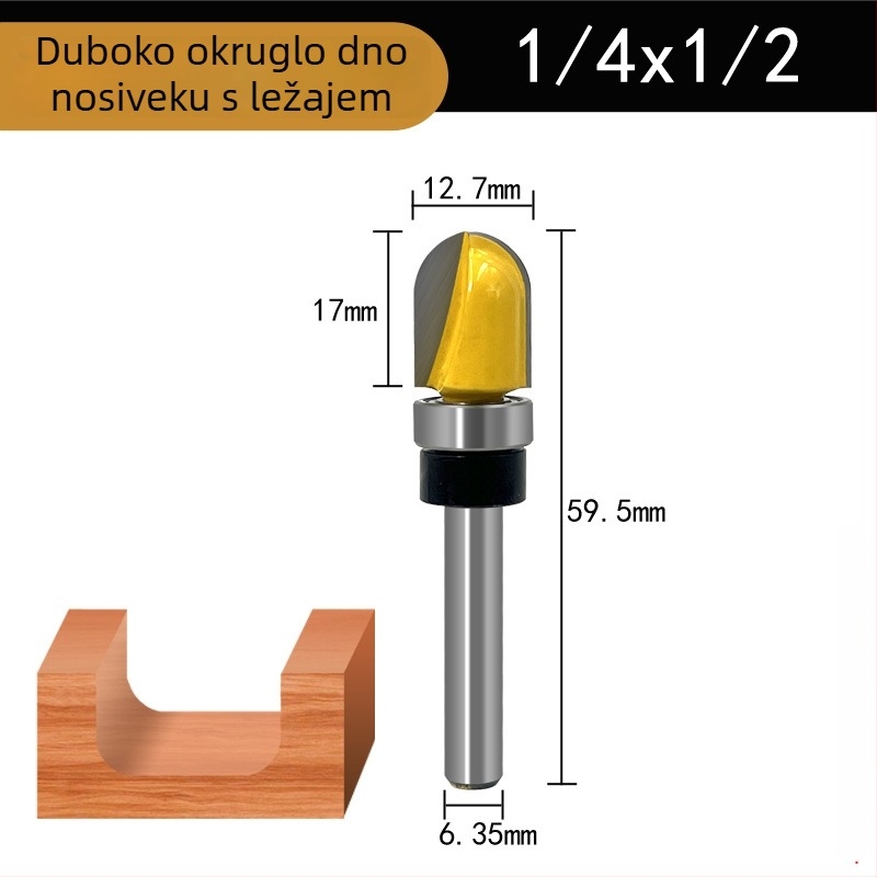 Set freza za drvo, 3-dijelni, 1/4-inčni osovinski, kuglični vrh i ležaj, za strojeve za obradu