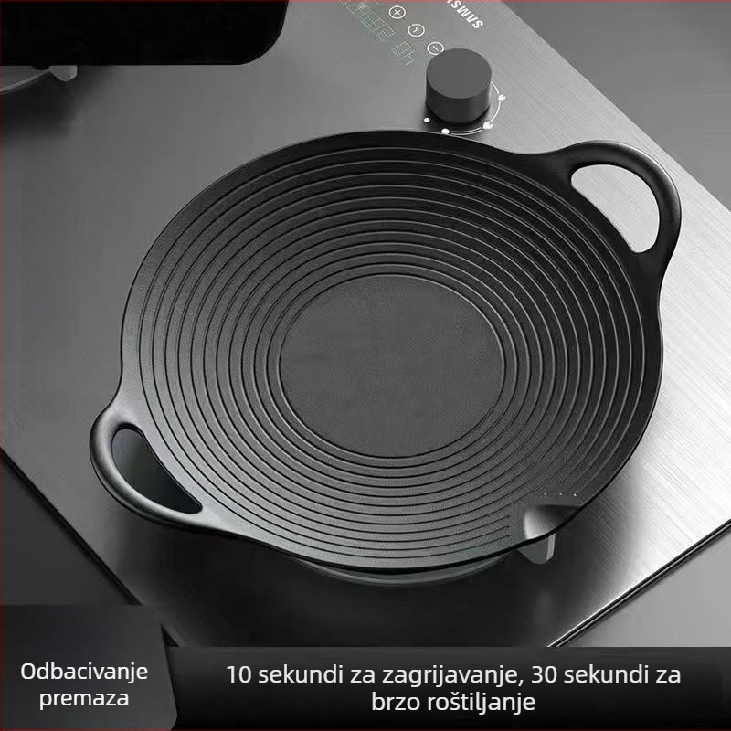 Lijevani željezni tiganj s drškom, okrugli, poliran, bez dima, otporan na hrđu