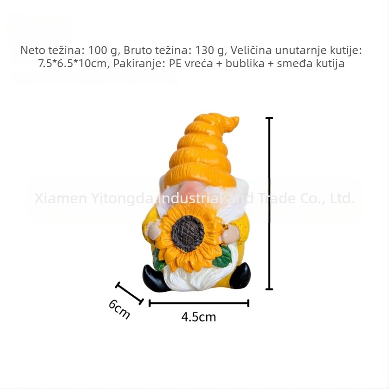 Smola vrtni ukras – gnom bez lica s duhom pčele, scenografska figurica za vanjsku upotrebu (Materijal: smola; Marka: Yitongda; Broj artikla: 17210702; Stil: American Country; Izgled: Pejzaž)