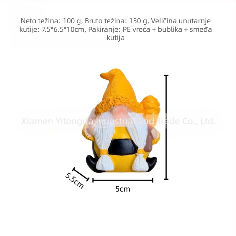 Smola vrtni ukras – gnom bez lica s duhom pčele, scenografska figurica za vanjsku upotrebu (Materijal: smola; Marka: Yitongda; Broj artikla: 17210702; Stil: American Country; Izgled: Pejzaž)