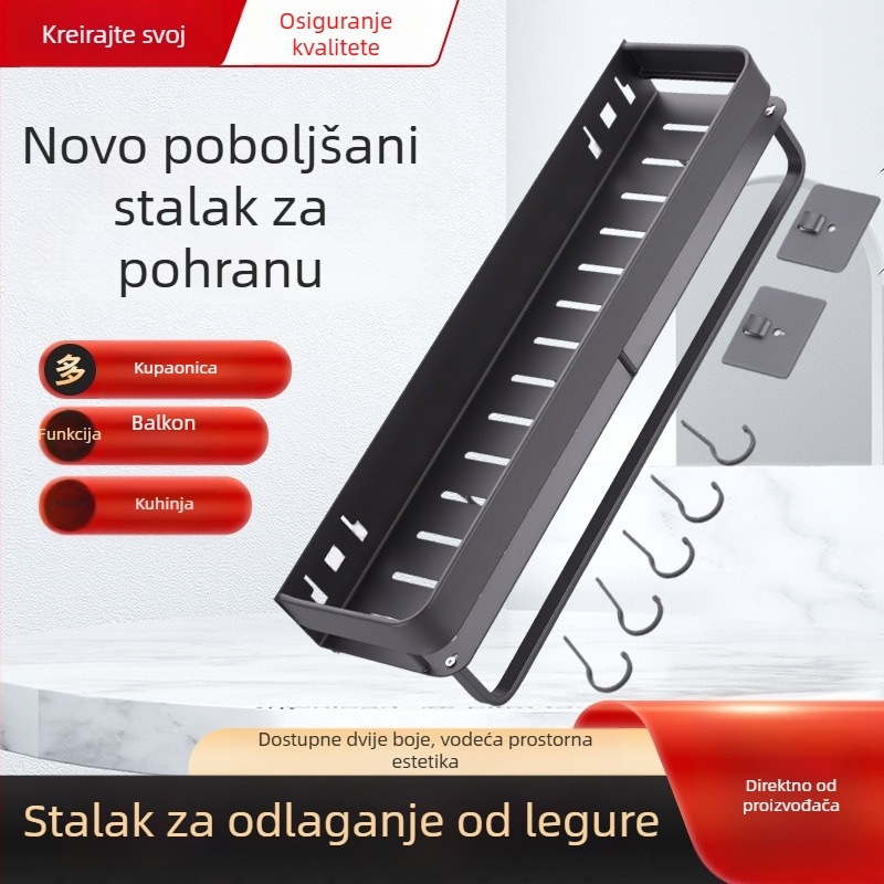 Kupaonski regaľ za skladištenje, minimalistički organizator, zidni držač za ručnike, bez bušenja