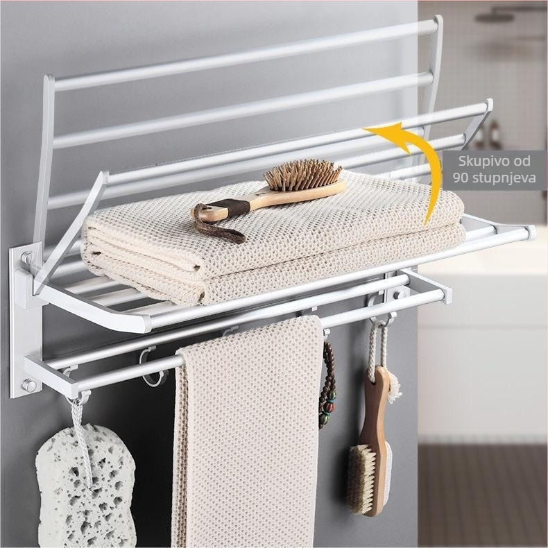Aluminijski stalak za ručnike za kupaonicu, 2-slojni, anodno oksidirana završna obrada, model Space Aluminum Storage Rack, marka Huixin, nosivost 10 kg