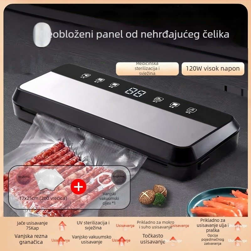 Potpuno automatska vakuumska mašina za pakiranje hrane, kućna i komercijalna upotreba, pogodna za mokre i suhe sastojke, plastično zapečaćenje i očuvanje svježine