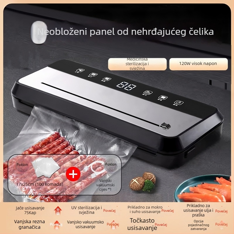 Potpuno automatska vakuumska mašina za pakiranje hrane, kućna i komercijalna upotreba, pogodna za mokre i suhe sastojke, plastično zapečaćenje i očuvanje svježine