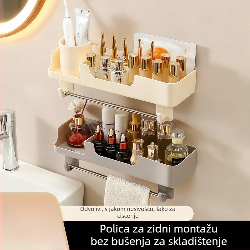 Zidni ormarić za kupaonicu bez bušenja, plastičan, 1 etaža, nosivost 1–5 kg, stil lagan luksuz
