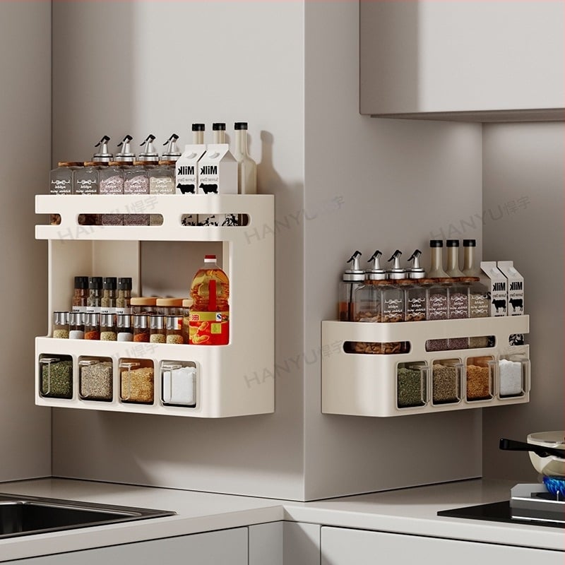 Zidni stalak za začine od karbonskog čelika, za čvrste začine, bez bušenja – Hanyu