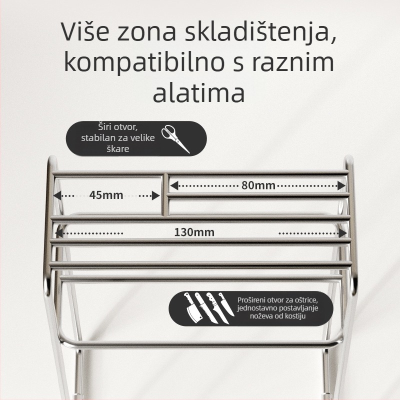 Kuhinjski držač za nože i daske od nerđajućeg čelika 304, zidni i na radnu ploču, višenamjenski organizator
