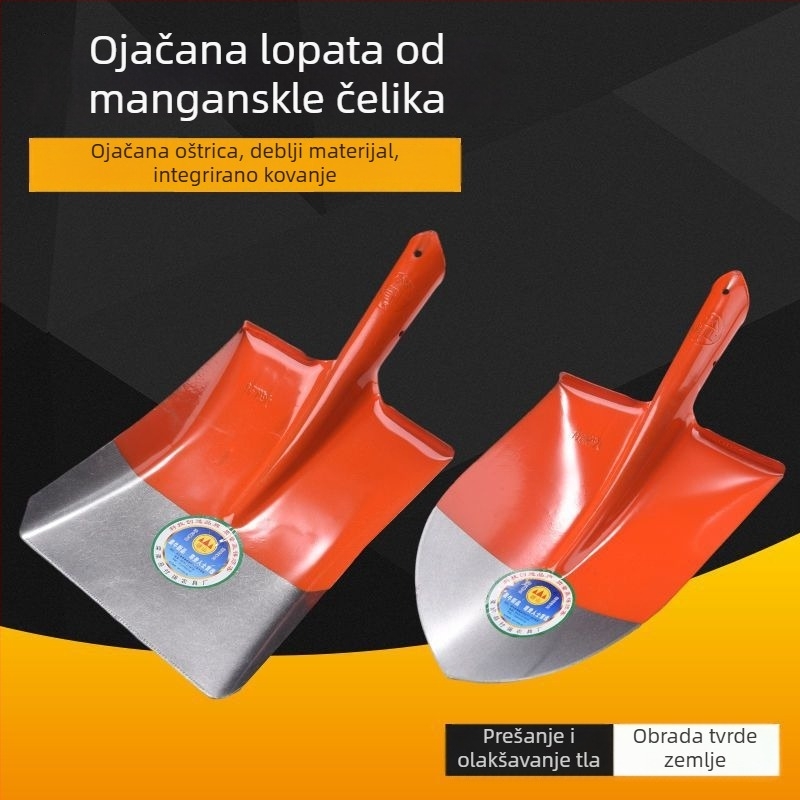 Lopata od mangan čelika, drvena drška, čvrsta konstrukcija, glava kvadratno plosnata s oštrim vrhom, za ugljen i vrtlarstvo