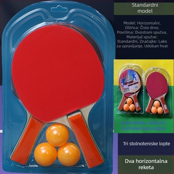 Dječja reketa za stolni tenis, set od 2 komada s 3 lopte, topolova ploča, pjenasta guma, vodoravni udar