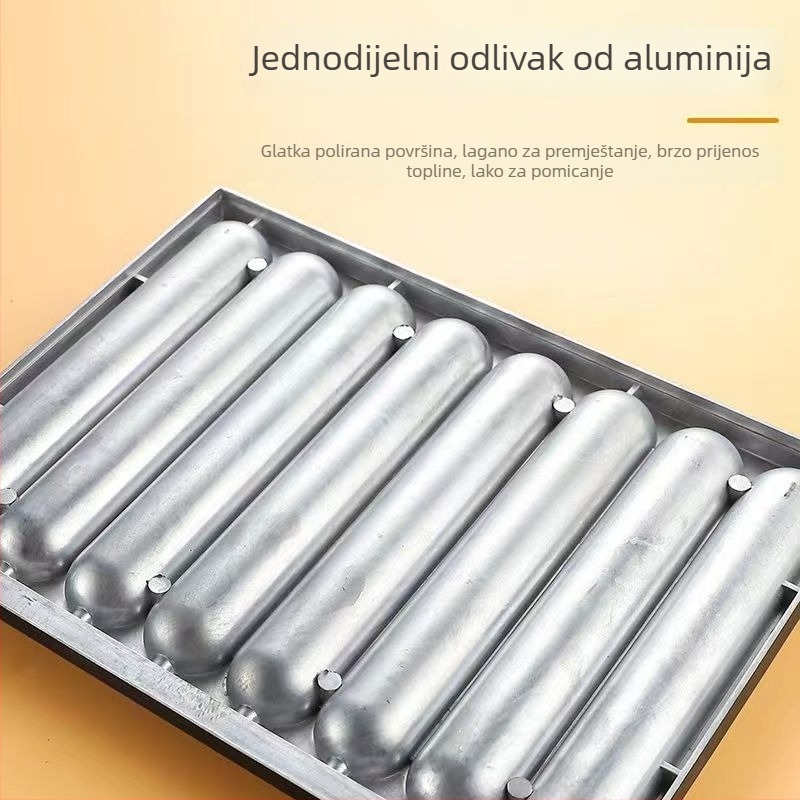 Ploča za kobasice s 8 cijevima, aluminijska, kvadratnog oblika, štancirana konstrukcija, višefunkcionalna, prijenosna, jednostavna za čišćenje