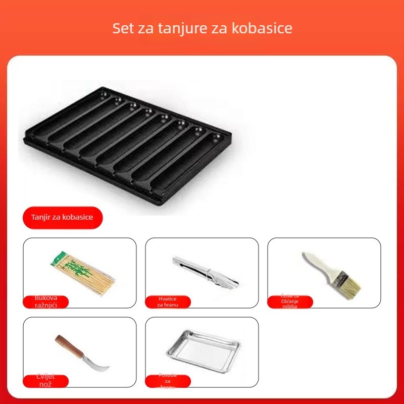 Ploča za kobasice s 8 cijevima, aluminijska, kvadratnog oblika, štancirana konstrukcija, višefunkcionalna, prijenosna, jednostavna za čišćenje