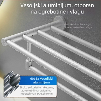 Držač za ručnike od aluminijske legure s anodiziranim premazom, nosivost 50 kg, 1 razina, moderni minimalistički stil