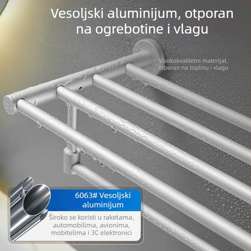 Držač za ručnike od aluminijske legure s anodiziranim premazom, nosivost 50 kg, 1 razina, moderni minimalistički stil
