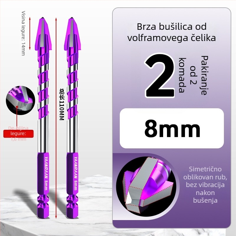 Yanran svrdlo – ekscentrično, brzo bušenje pločica i betona, keramički, četverozubno nazubljeno
