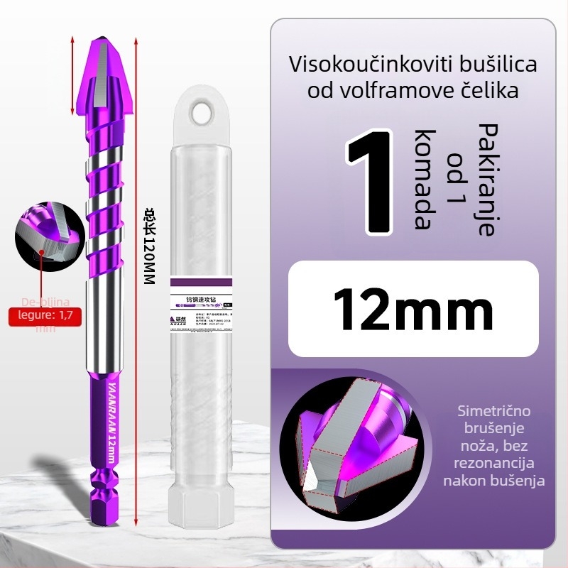 Yanran svrdlo – ekscentrično, brzo bušenje pločica i betona, keramički, četverozubno nazubljeno