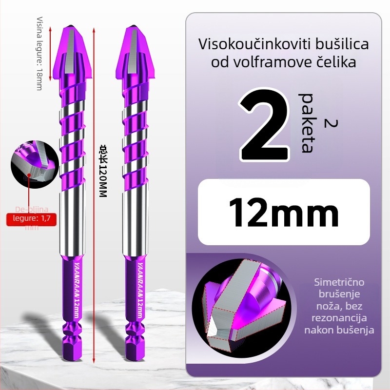 Yanran svrdlo – ekscentrično, brzo bušenje pločica i betona, keramički, četverozubno nazubljeno